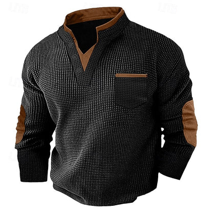 Waffle Knit Henley Shirt with Contrast Trim
