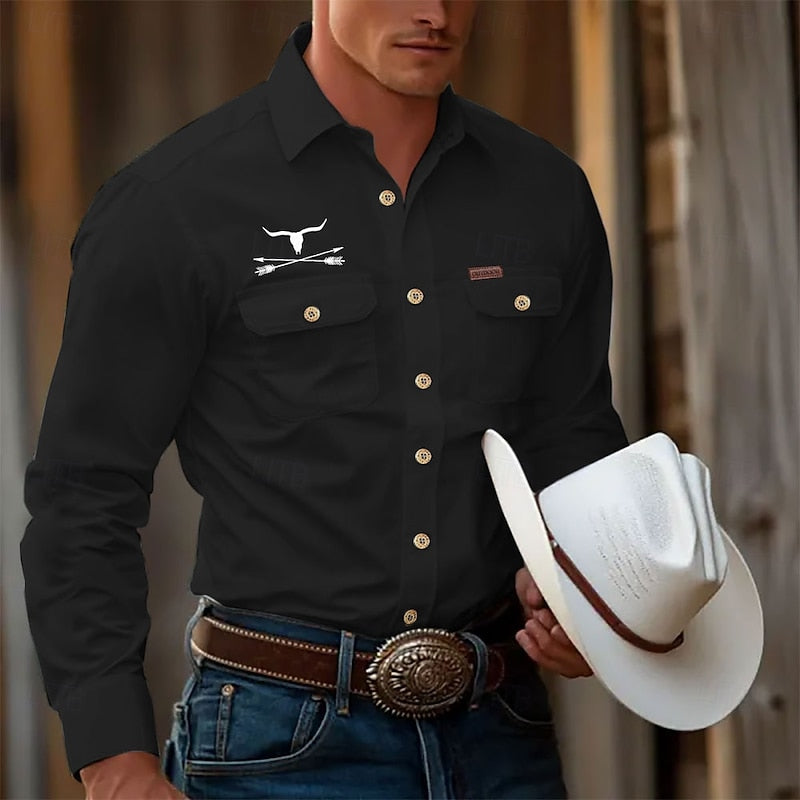 Western Embroidered Button-Up Shirt with Chest Pockets