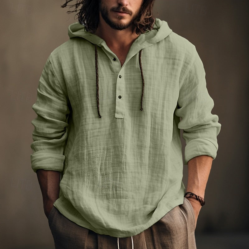 Roman | Men's Relaxed Half Button Hooded Shirt