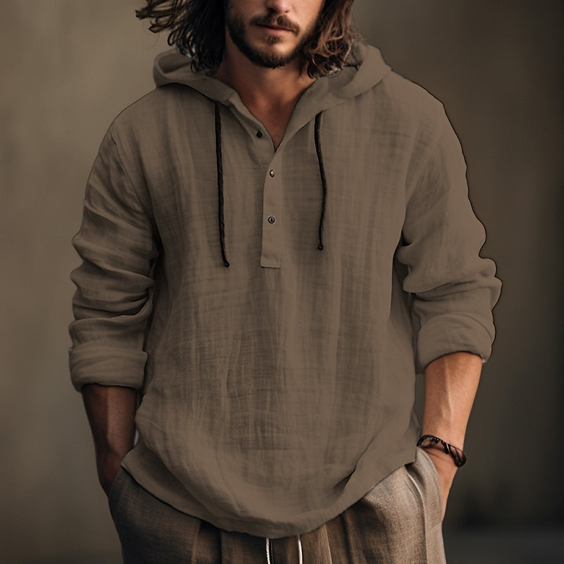 Roman | Men's Relaxed Half Button Hooded Shirt