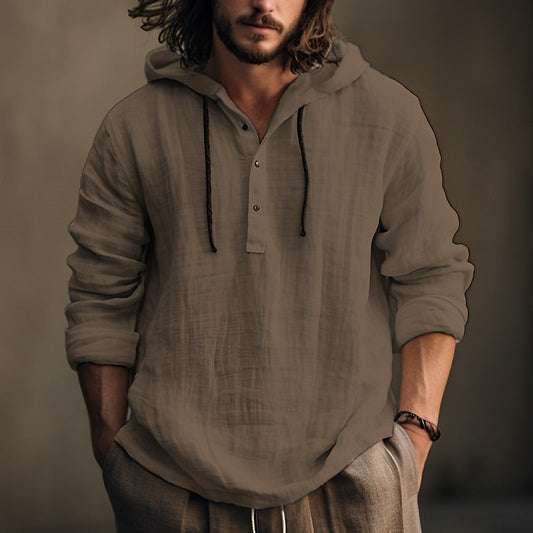 Roman | Men's Relaxed Half Button Hooded Shirt