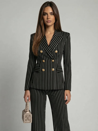 Women's Active set | Pinstripe Double-Breasted Blazer Wide Leg Pants