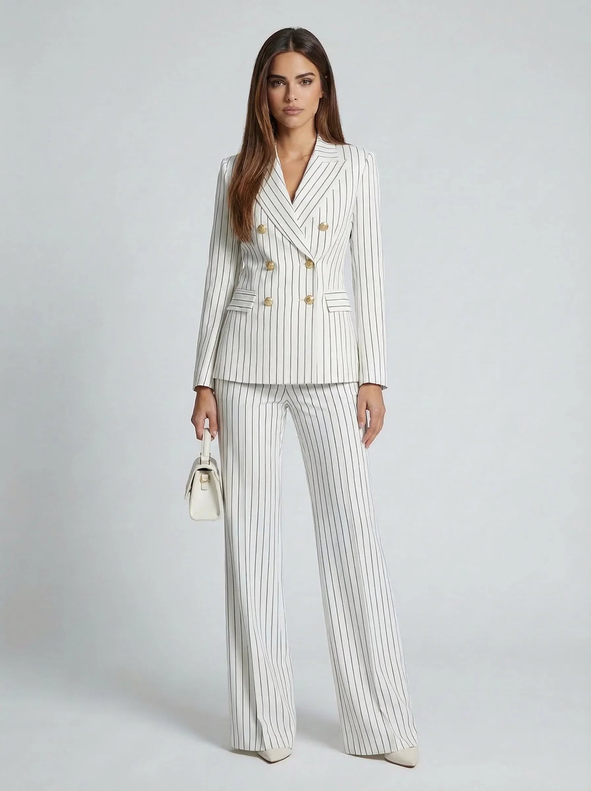 Women's Active set | Pinstripe Double-Breasted Blazer Wide Leg Pants