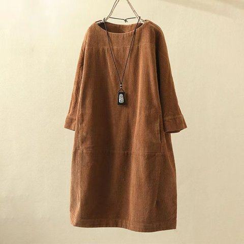 Women's Winter Dress | Midi Corduroy Shift Long Sleeve