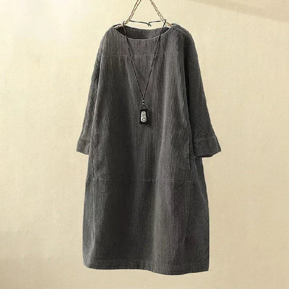 Women's Winter Dress | Midi Corduroy Shift Long Sleeve