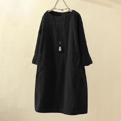 Women's Winter Dress | Midi Corduroy Shift Long Sleeve