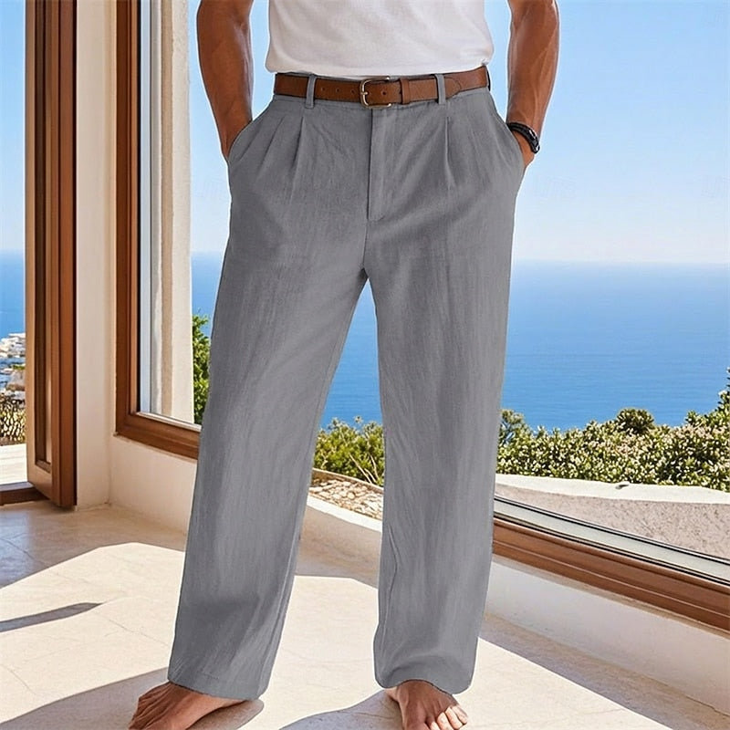 Relaxed Fit Linen-Blend Pants