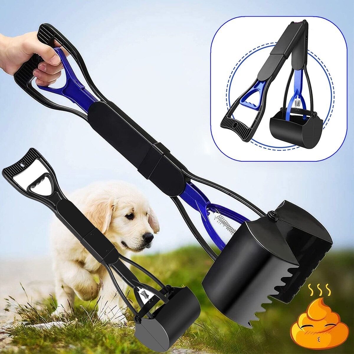 Non-Breakable Pet Pooper Scooper for Dogs and Cats with Long Handle , Foldable Dog Poop Waste Pick Up Rake